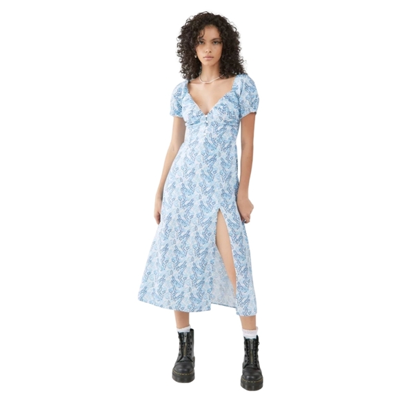 Urban Outfitters-Kiss the Sky side slit maxi dress In Lue Floral Print Size XS - Picture 1 of 13